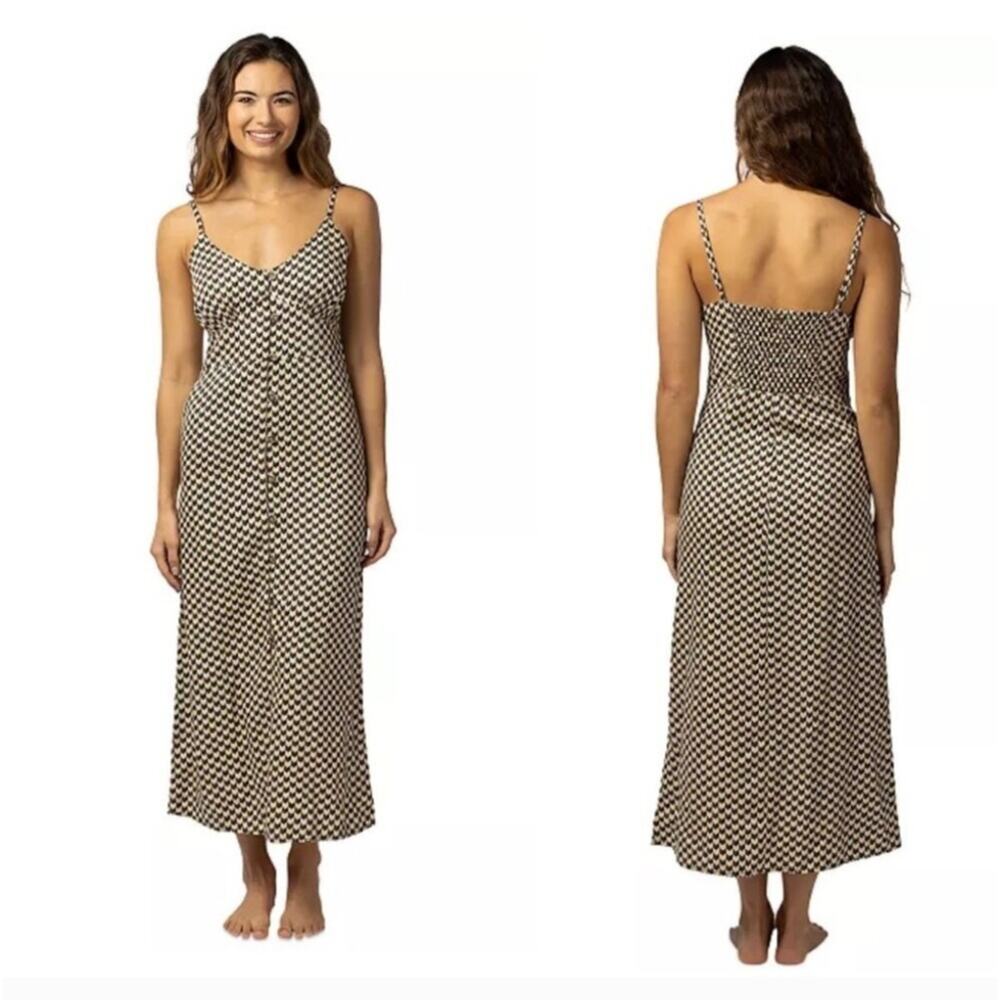 Rip Curl Juniors' Isla Geo-Printed Midi Dress Spaghetti Strap Linen Blend Size S